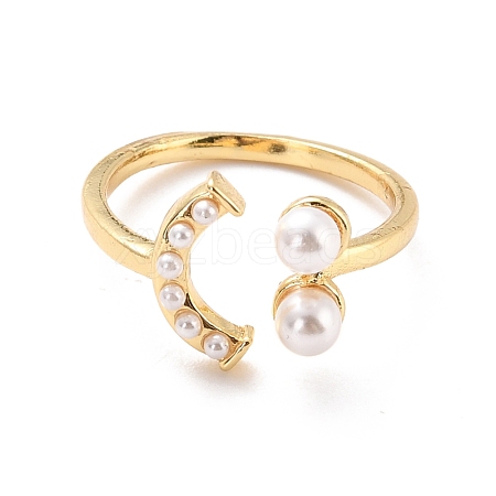 Smiling Face Imitation Pearl Cuff Ring for Women RJEW-C004-28-RS-1