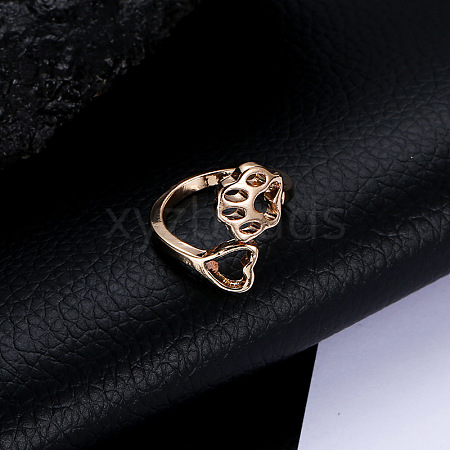 Paw Print with Heart Alloy Cuff Rings for Women WGE50A0-01-1