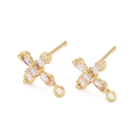 Cross Brass Micro Pave Cubic Zirconia Stud Earrings Finding KK-Z084-02G-1