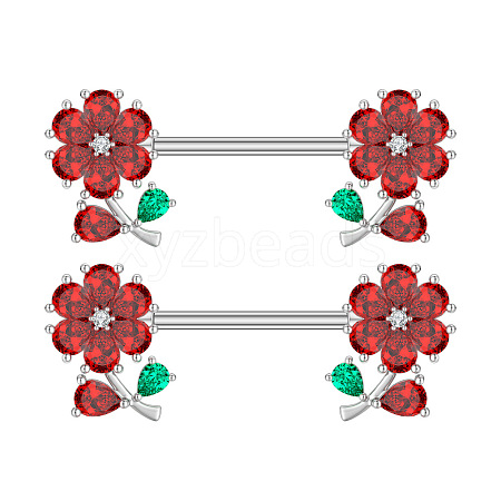 304 Stainless Steel Red Cubic Zirconia Nipple Barbells WG1DC98-10-1