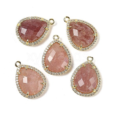 Natural Strawberry Quartz Faceted Teardrop Pendants G-I382-01G-08-1