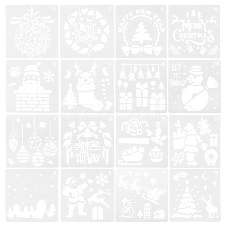 16 Sheets 16 Style PET Drawing Stencil DIY-SZ0003-80-1