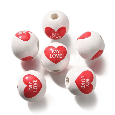 Valentine's Day Element Printed Wood Beads WOOD-R002-01-35-1