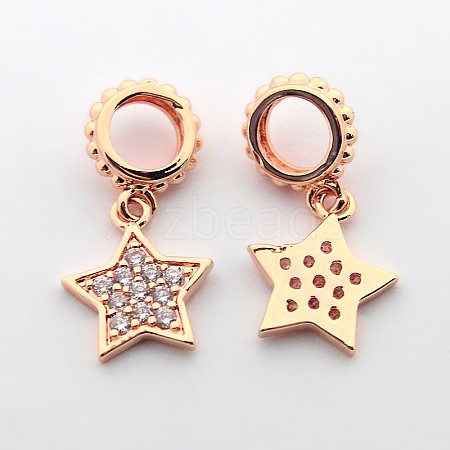 Brass Micro Pave Cubic Zirconia Star Pendants ZIRC-N009-02RG-1