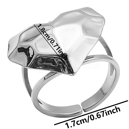 Geometric Heart Shape Stainless Steel Open Cuff Ring for Unisex Jewelry UP7409-1-1
