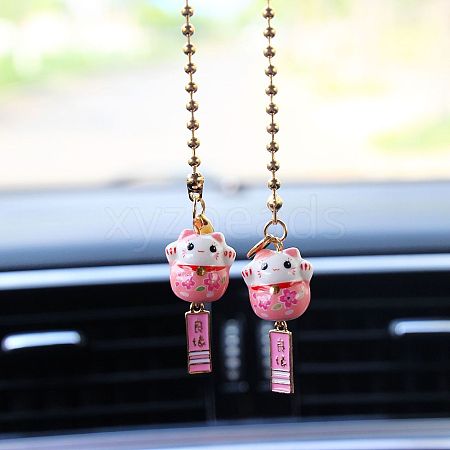 Porcelain Lucky Cat Alloy Pendant Decorations ANIM-PW0002-42H-1