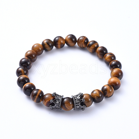 Natural Tiger Eye Stretch Beaded Bracelets BJEW-JB05175-02-1