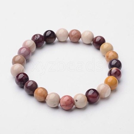 Natural Mookaite Beaded Stretch Bracelets BJEW-F203-07-1