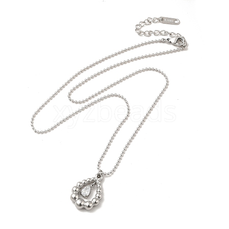 Clear Cubic Zirconia Teardrop Pendant Necklace with 304 Stainless Steel Ball Chains for Women NJEW-H162-01P-1