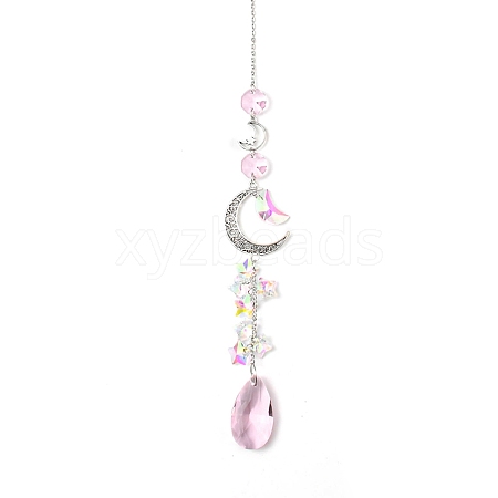 Glass Moon Hanging Suncatcher Pendant Decoration DJEW-PW0008-10B-1