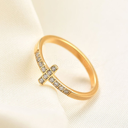 Cross Stainless Steel Micro Pave Clear Cubic Zirconia Finger Rings for Women FS-WG88B59-04-1