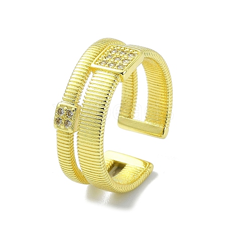 Brass with Cubic Zirconia Open Cuff Ring RJEW-B051-47G-1