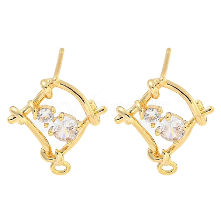 Brass Micro Pave Cubic Zirconia Stud Earring Findings KK-U015-06G-1