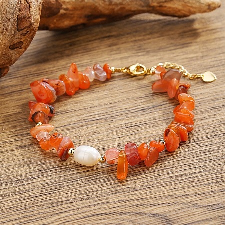 Elegant Bohemian Style Natural Red Agate Chip Beaded Bracelets WW5494-5-1