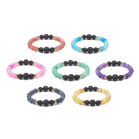 7Pcs 7 Style Natural Agate(Dyed & Heated) & Weathered Agate(Dyed) & Lava Rock Round Beaded Stretch Bracelets BJEW-JB08957-1