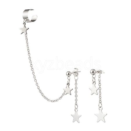 304 Stainless Steel Star Asymmetrical Earrings EJEW-JE04889-02-1