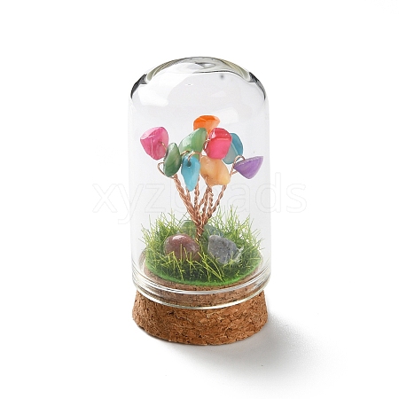 Natural Shell Chips Money Tree in Dome Glass Bell Jars with Wood Base Display Decorations DJEW-K030-02J-1