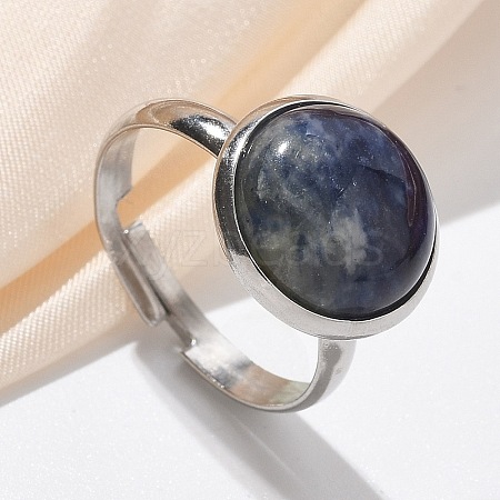 Half Round Natural Sodalite Finger Rings RJEW-M062-01P-09-1