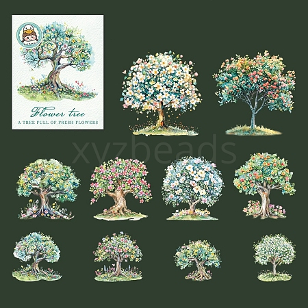 10Pcs 10 Styles Flower Tree Waterproof PET Stickers DIY-G121-03A-1