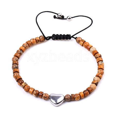 Natural Picture Jasper Braided Bead Bracelets for Women PW-WGAE96F-09-1