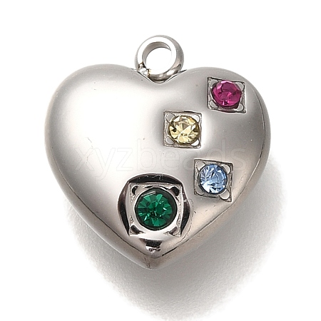 304 Stainless Steel Colorful Rhinestone Charms STAS-P371-065P-1