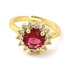 Flower Cubic Zirconia & Glass  Open Cuff Ring RJEW-U003-18C-G-2