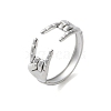 304 Stainless Steel Rock & Roll Hand Gesture Cuff Rings for Women Men RJEW-B118-02P-4