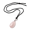 Natural Rose Quartz Pendant Necklace with Nylon Cord for Women NJEW-L464-A05-3