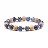 Natural Sodalite & Wood Round Beads Stretch Bracelets Set BJEW-JB07165-04-7