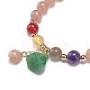 Natural & Synthetic Mixed Gemstone Round Beaded Stretch Bracelet with Glass Lotus Seedpod Charms for Women BJEW-JB09027-2