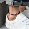 Alloy Red Enamel Tube Bead & Braided Imitation Leather Cord Adjustable Anklets for Men FS-WG1282E-03-2