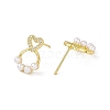 Clear Cubic Zirconia Hollow Out Heart with Bear Claw Print Stud Earrings with Plastic Pearl Beaded EJEW-I277-18G-2