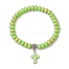 Synthetic Imperial Jasper Beads & Turquoise Cross Stretch Bracelets for Women Men BJEW-JB11382-03-2