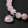 Natural Rose Quartz & Mixed Gemstone Beaded Stretch Bracelet with Heart Charm for Women BJEW-K164-B26-4