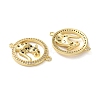 Rack Plating Brass Black Cubic Zirconia Flat Round with Leopard Connector Charms KK-C084-16G-2