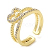 Rack Plating Brass Open Cuff Ring with Cubic Zirconia for Women RJEW-M151-04G-3