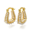 Rack Plating U-Shaped Brass & ABS Imitation Pearl Hoop Earrings EJEW-I310-18G-1