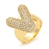 Brass Micro Pave Clear Cubic Zirconia Letter Open Cuff Ring for Women RJEW-M173-01G-V-1
