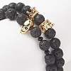 2Pcs 2 Style Natural Lava Rock & Brass Beaded Stretch Bracelets Set BJEW-JB09244-04-5