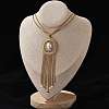 Bohemian 304 Stainless Steel & Imitation Pearl Oval Tassel Pendant Necklaces for Women NJEW-Z061-11G-1