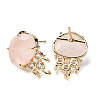 Brass Micro Pave Cubic Zirconia Stud Earring Findings with Natural Rose Quartz KK-Z096-05G-07-2