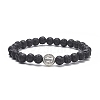 2Pcs 2 Style Natural Lava Rock & White Crazy Agate Beaded Strech Bracelets Set BJEW-JB09345-2