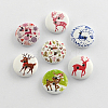 2-Hole Deer Printed Wooden Buttons X-BUTT-R032-058-1