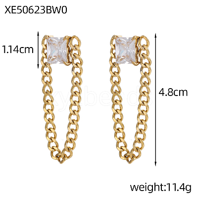 Square 304 Stainless Steel Pave Clear Cubic Zirconia Dangle Earring STAS-OY012-03G-1