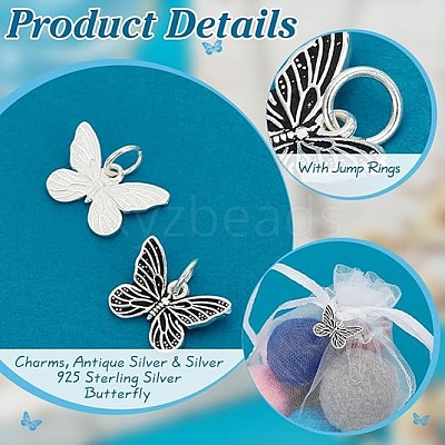 2Pcs 2 Colors 925 Sterling Silver Butterfly Charms STER-PH0002-73-1
