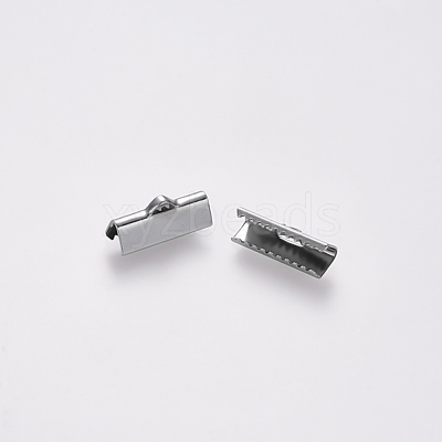 Non-Tarnish 304 Stainless Steel Ribbon Crimp Ends STAS-S112-001E-P-1