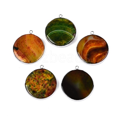 Natural Fire Crackle Agate Coin Pendants G-Q606-55P-1
