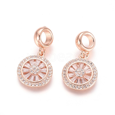 Brass Micro Pave Cubic Zirconia European Dangle Charms ZIRC-E163-19RG-1