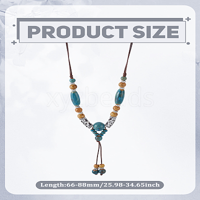 1Pc Alloy & Porcelain Barrel Beaded Tassel Pendant Long Bib Necklaces for Women NJEW-LP0003-07-1