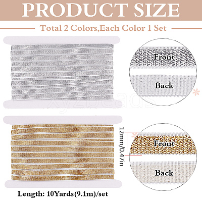 2Pcs 2 Colors Flat Sparkle Polyester Elastic Band OCOR-MA0001-18-1
